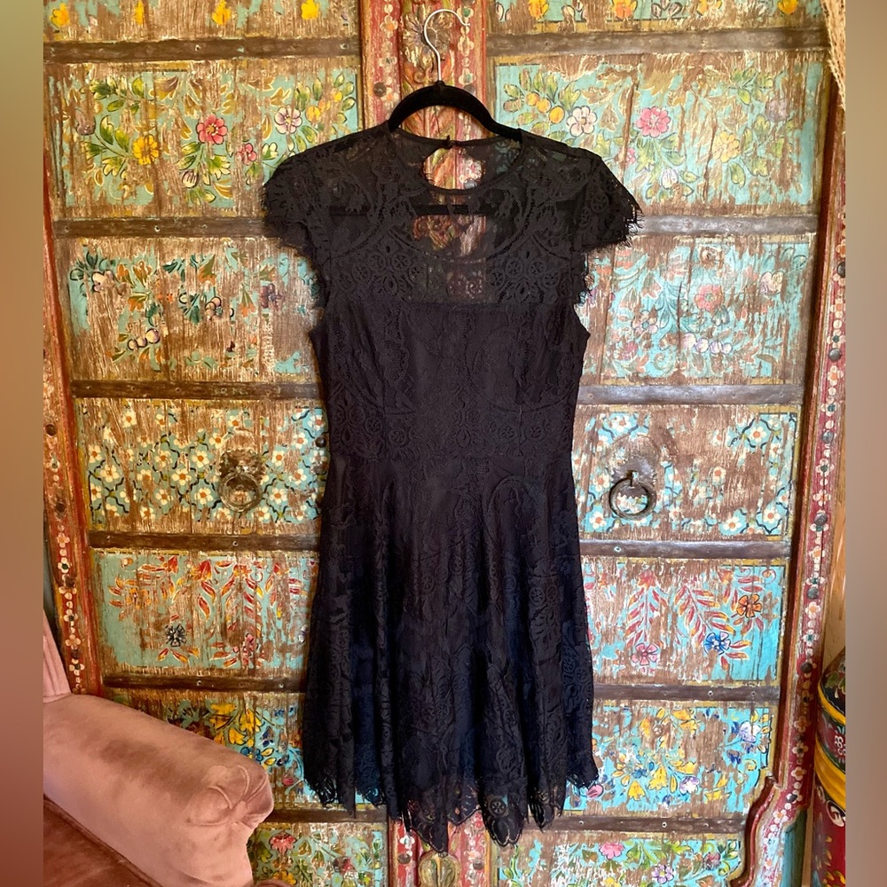 BB Dakota Rhianna Illusion Yoke Lace Fit & Flare Black Dress 4